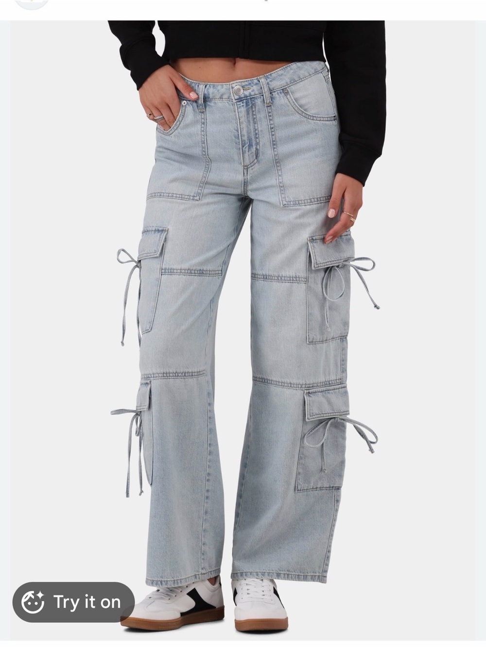 NWT No Boundaries Light Blue Wide Leg Cargo Jeans with Side Ties